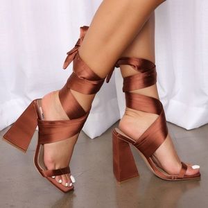 Fashion Nova Chocolate Block Lace Up Platform Heels